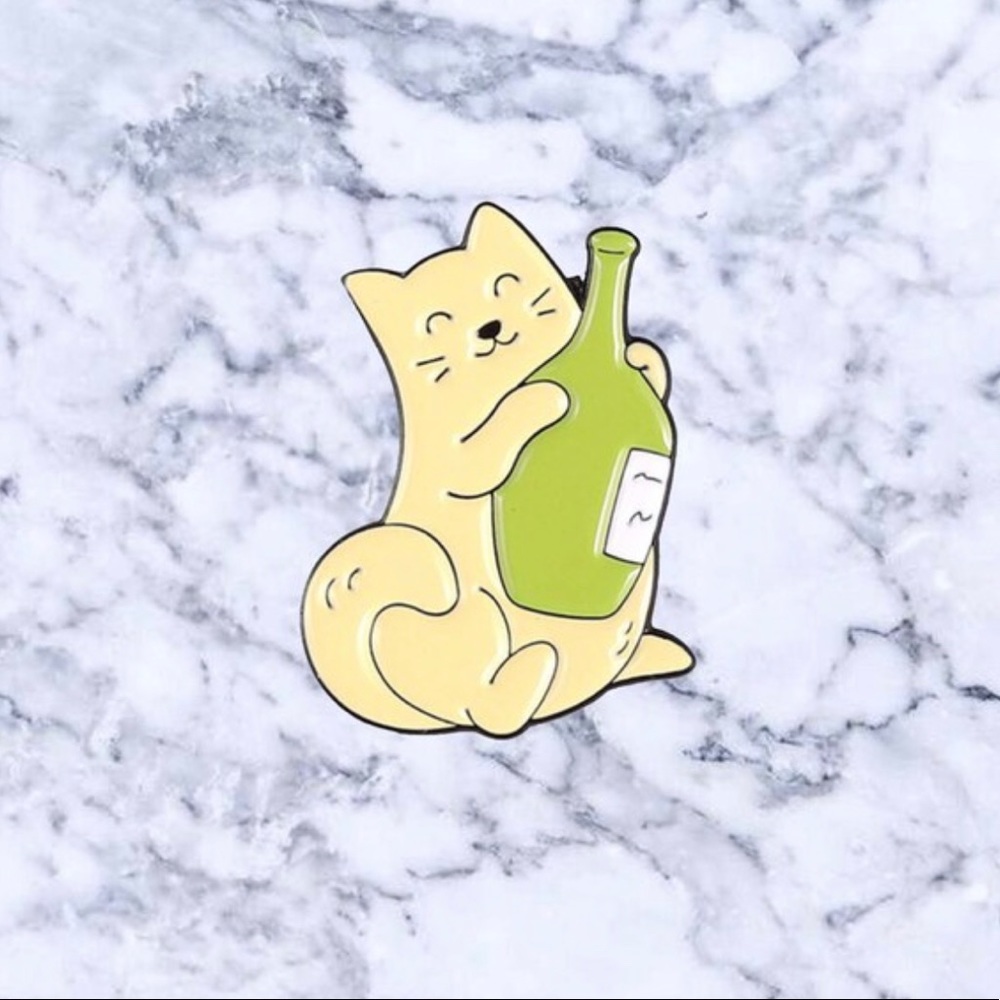 Happy Cat w/ Bottle Enamel Pin